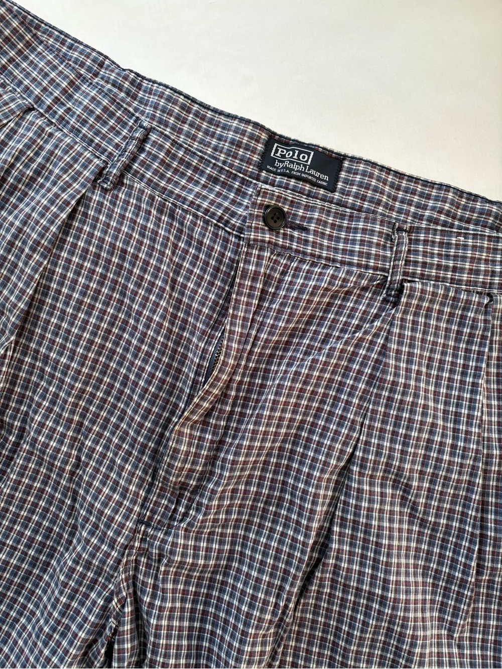 Vintage 90s Polo Ralph Lauren Plaid Pleated Shorts Blue Size 36 Made In USA